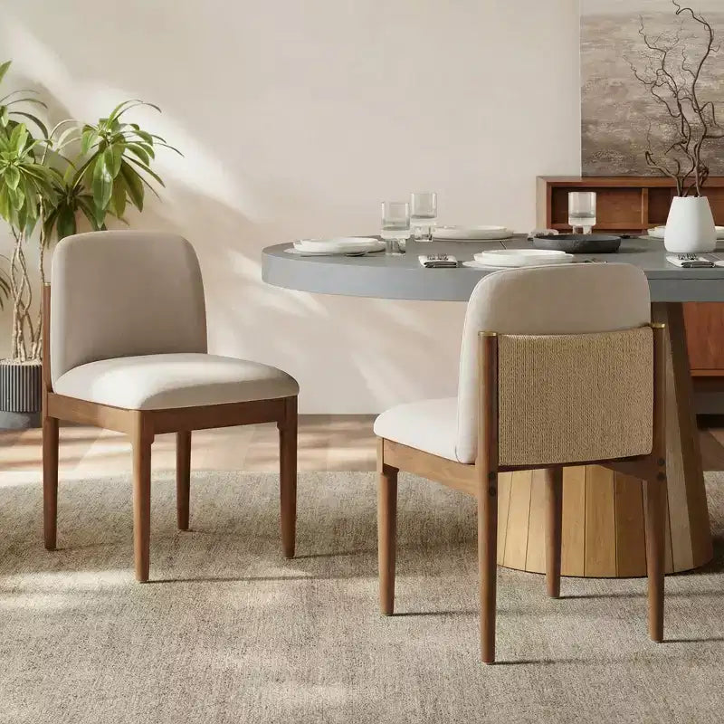 Christopher Knight Home Jodie Modern Rubberwood Upholstered Dining Chairs with Woven Rope Backrest (Set of 2)