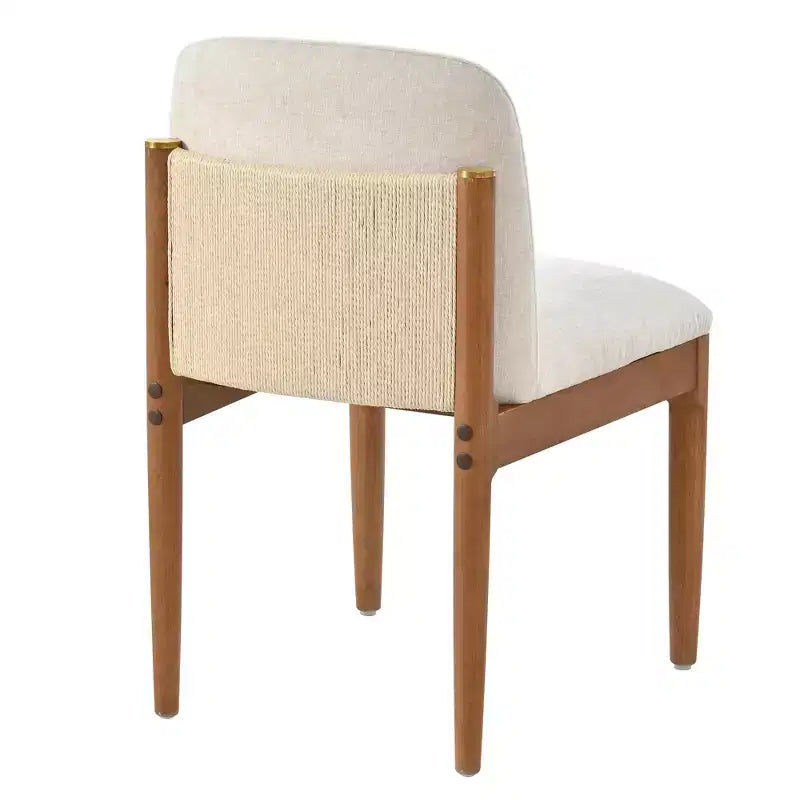 Jodie Sillas de comedor tapizadas de madera de caucho con respaldo de cuerda trenzada (paquete de 2)
