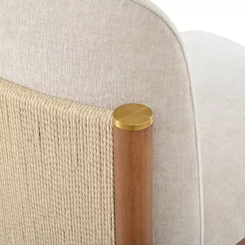 Jodie Sillas de comedor tapizadas de madera de caucho con respaldo de cuerda trenzada (paquete de 2)