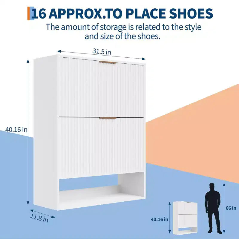 Mueble Zapatero de Entrada de 31.5'' con 2 Cajones Abatibles, Mueble Zapatero Delgado Estriado, Organizador de Zapatos de Madera Estrecho Independiente