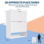 Mueble Zapatero de Entrada de 31.5'' con 2 Cajones Abatibles, Mueble Zapatero Delgado Estriado, Organizador de Zapatos de Madera Estrecho Independiente