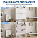 Mueble Zapatero de Entrada de 31.5'' con 2 Cajones Abatibles, Mueble Zapatero Delgado Estriado, Organizador de Zapatos de Madera Estrecho Independiente