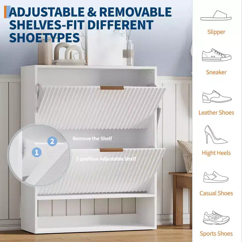 Mueble Zapatero de Entrada de 31.5'' con 2 Cajones Abatibles, Mueble Zapatero Delgado Estriado, Organizador de Zapatos de Madera Estrecho Independiente