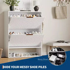 Mueble Zapatero de Entrada de 31.5'' con 2 Cajones Abatibles, Mueble Zapatero Delgado Estriado, Organizador de Zapatos de Madera Estrecho Independiente