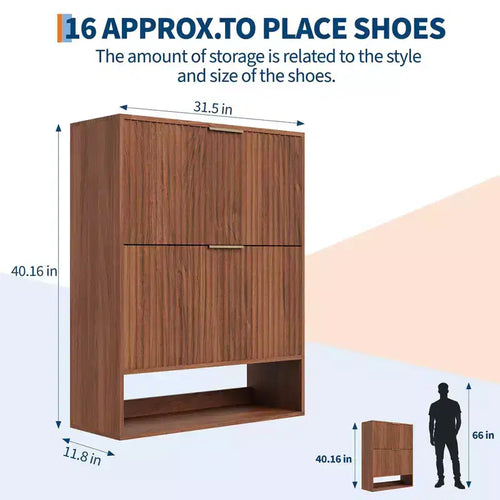 Mueble Zapatero de Entrada de 31.5'' con 2 Cajones Abatibles, Mueble Zapatero Delgado Estriado, Organizador de Zapatos de Madera Estrecho Independiente