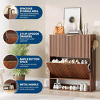 Mueble Zapatero de Entrada de 31.5'' con 2 Cajones Abatibles, Mueble Zapatero Delgado Estriado, Organizador de Zapatos de Madera Estrecho Independiente
