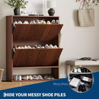 Mueble Zapatero de Entrada de 31.5'' con 2 Cajones Abatibles, Mueble Zapatero Delgado Estriado, Organizador de Zapatos de Madera Estrecho Independiente