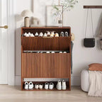 Mueble Zapatero de Entrada de 31.5'' con 2 Cajones Abatibles, Mueble Zapatero Delgado Estriado, Organizador de Zapatos de Madera Estrecho Independiente