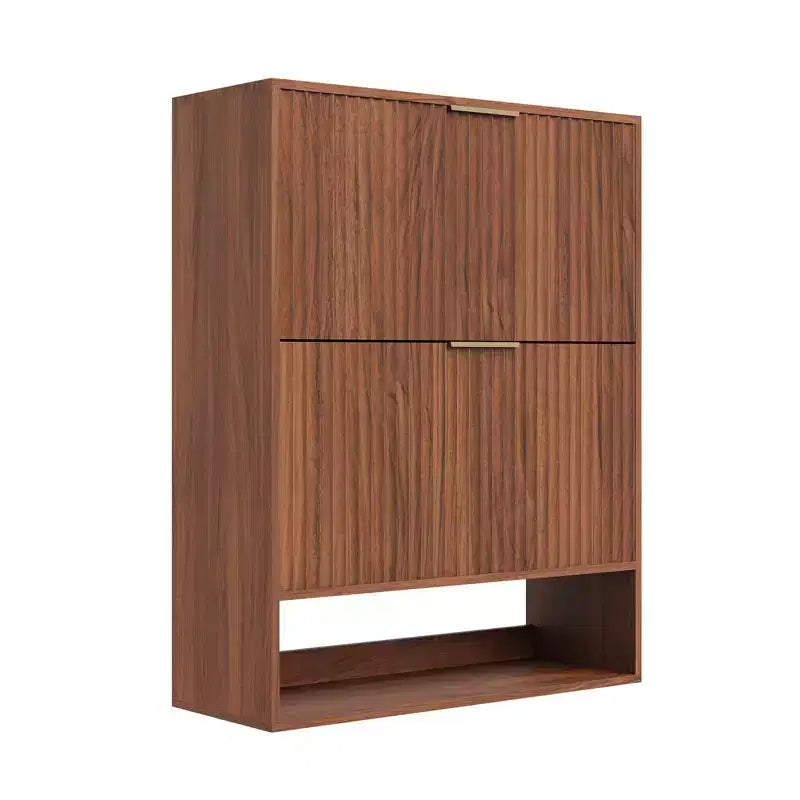 Mueble Zapatero de Entrada de 31.5'' con 2 Cajones Abatibles, Mueble Zapatero Delgado Estriado, Organizador de Zapatos de Madera Estrecho Independiente
