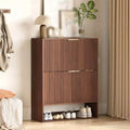 31.5'' Shoe Cabinet for Entryway with 2 Flip Drawers, Fluted Slim Shoe Storage Cabinet, Narrow Free Standing Wooden Shoes Organizer