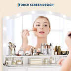 Tocador de maquillaje con espejo LED, cómoda de 5 cajones para dormitorio