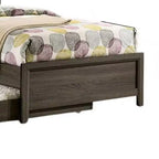 Cama individual, tapizado con botones, madera maciza gris oscuro