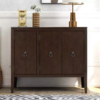 37 Sideboard Cabinet, 3-Door Wooden Buffet Storage Cabinet with V-Groove Pattern Doors & Retro Ring Handles - Panipeachy
