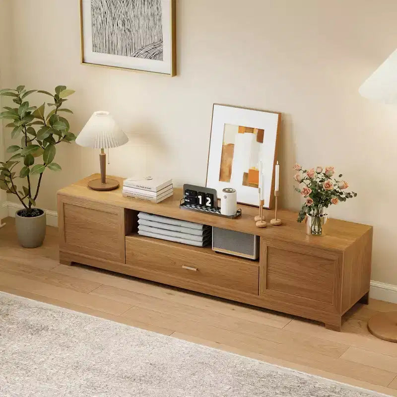 Mueble de TV para televisores de hasta 80'' con cajón, orificio para cables, centro de entretenimiento para dormitorio