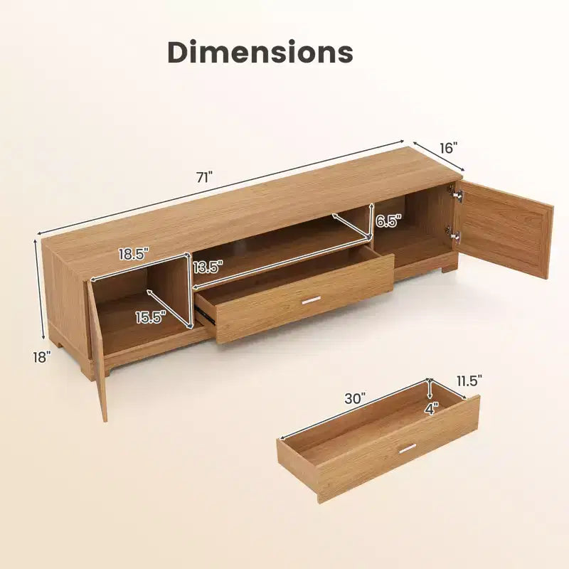 Mueble de TV para televisores de hasta 80'' con cajón, orificio para cables, centro de entretenimiento para dormitorio