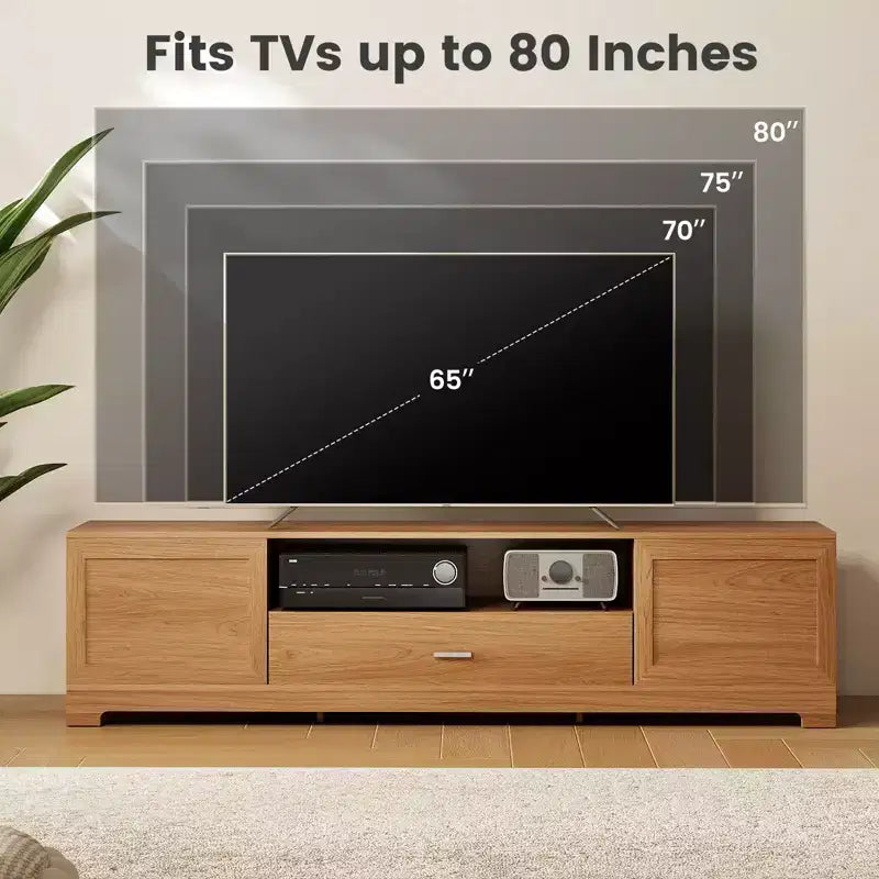 Mueble de TV para televisores de hasta 80'' con cajón, orificio para cables, centro de entretenimiento para dormitorio