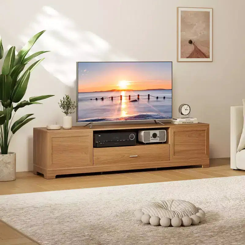 Mueble de TV para televisores de hasta 80'' con cajón, orificio para cables, centro de entretenimiento para dormitorio