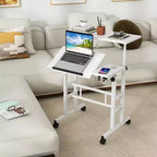 Escritorio de pie portátil de altura regulable 26.4-61, escritorio de ordenador con ruedas, tablero inclinable y soporte para CPU, mesa portátil con ruedas para oficina en casa