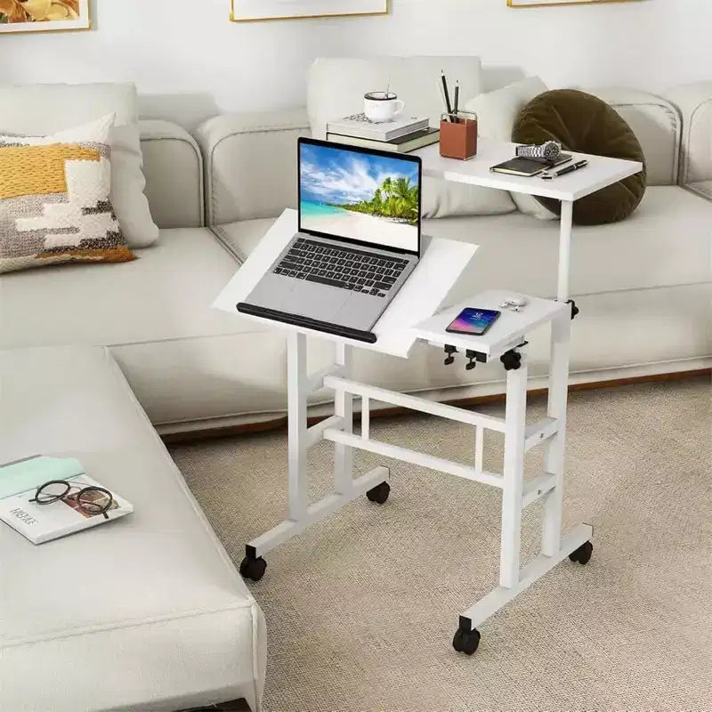 Escritorio de pie portátil de altura regulable 26.4-61, escritorio de ordenador con ruedas, tablero inclinable y soporte para CPU, mesa portátil con ruedas para oficina en casa