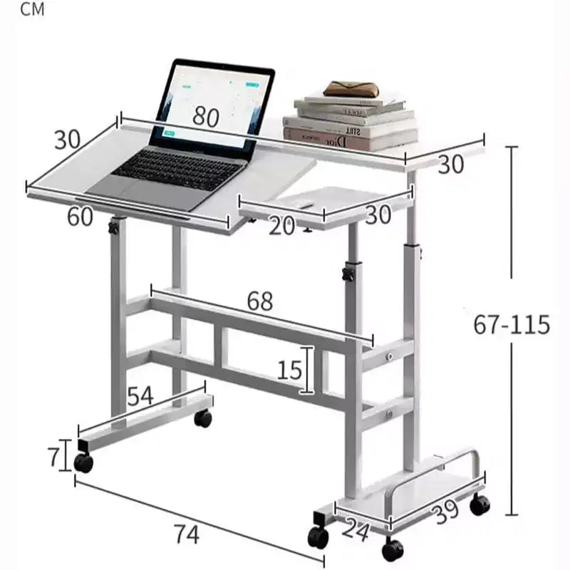 Escritorio de pie portátil de altura regulable 26.4-61, escritorio de ordenador con ruedas, tablero inclinable y soporte para CPU, mesa portátil con ruedas para oficina en casa