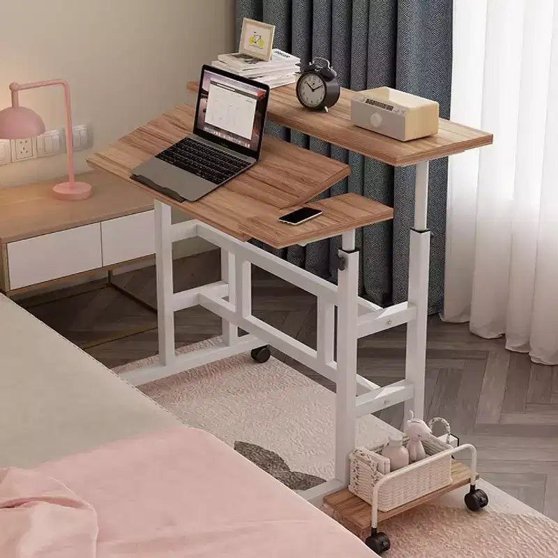 Escritorio de pie portátil de altura regulable 26.4-61, escritorio de ordenador con ruedas, tablero inclinable y soporte para CPU, mesa portátil con ruedas para oficina en casa