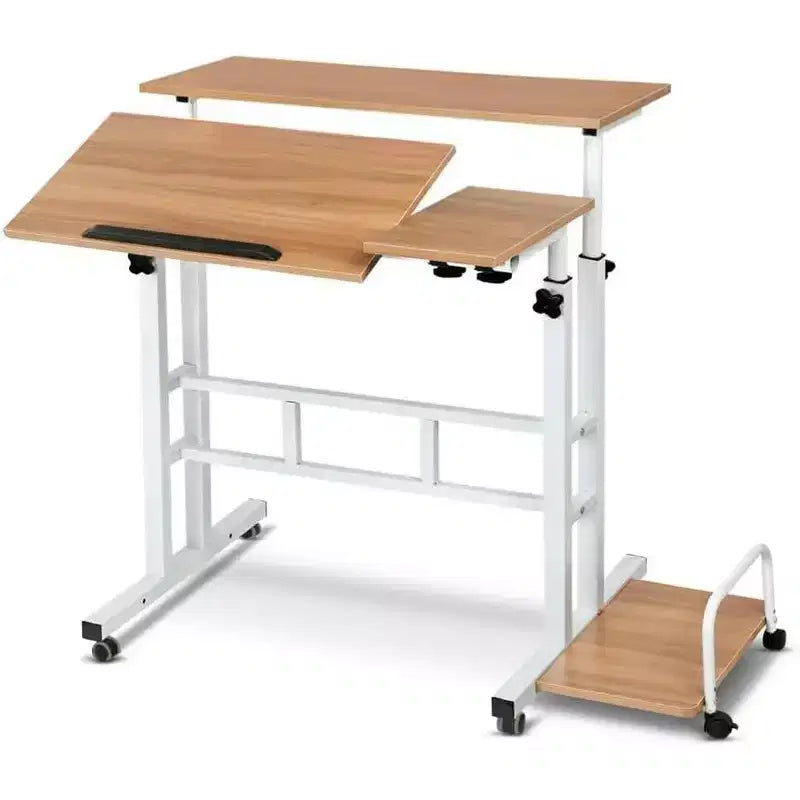 Escritorio de pie portátil de altura regulable 26.4-61, escritorio de ordenador con ruedas, tablero inclinable y soporte para CPU, mesa portátil con ruedas para oficina en casa
