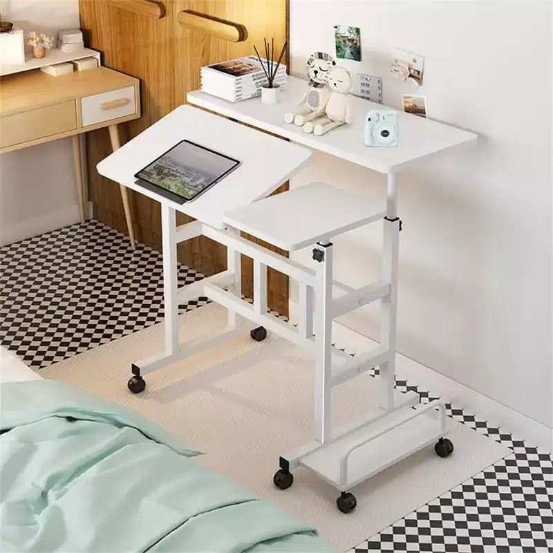 Escritorio de pie portátil de altura regulable 26.4-61, escritorio de ordenador con ruedas, tablero inclinable y soporte para CPU, mesa portátil con ruedas para oficina en casa