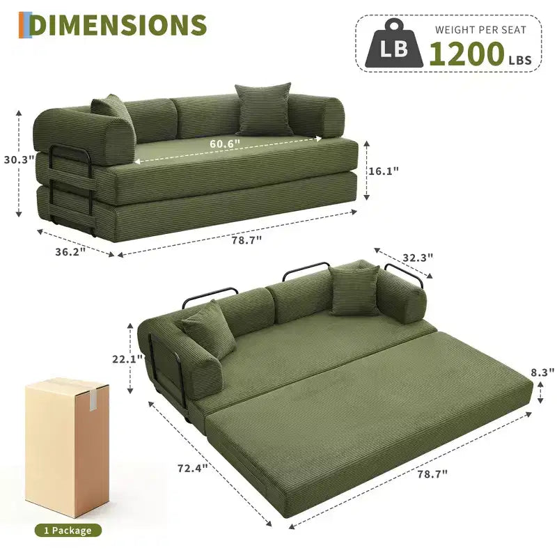 Sofá Cama Convertible de Suelo con Asiento Profundo y Confort de Pana