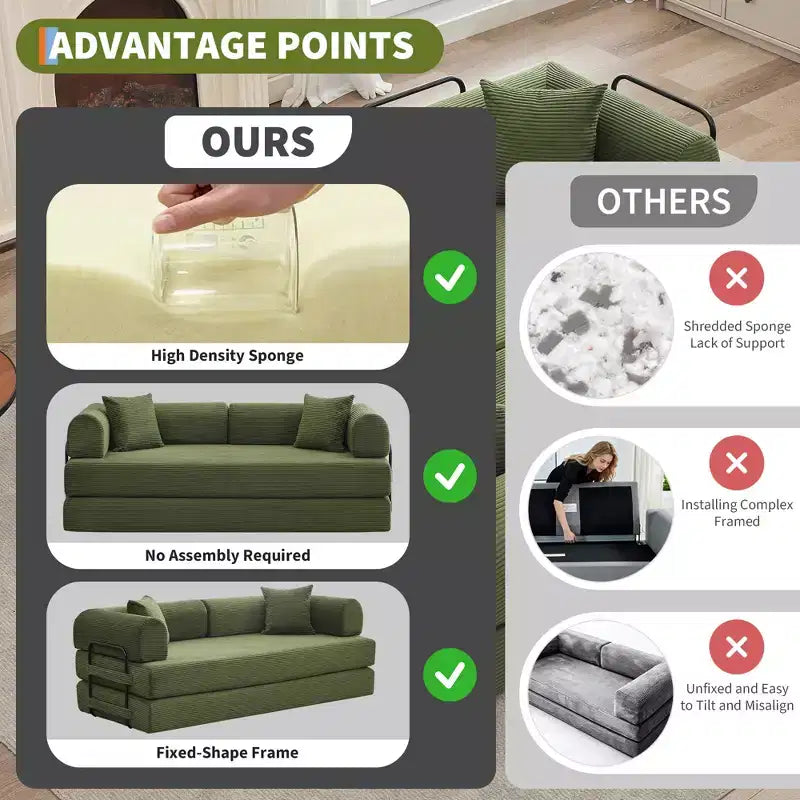 Sofá Cama Convertible de Suelo con Asiento Profundo y Confort de Pana