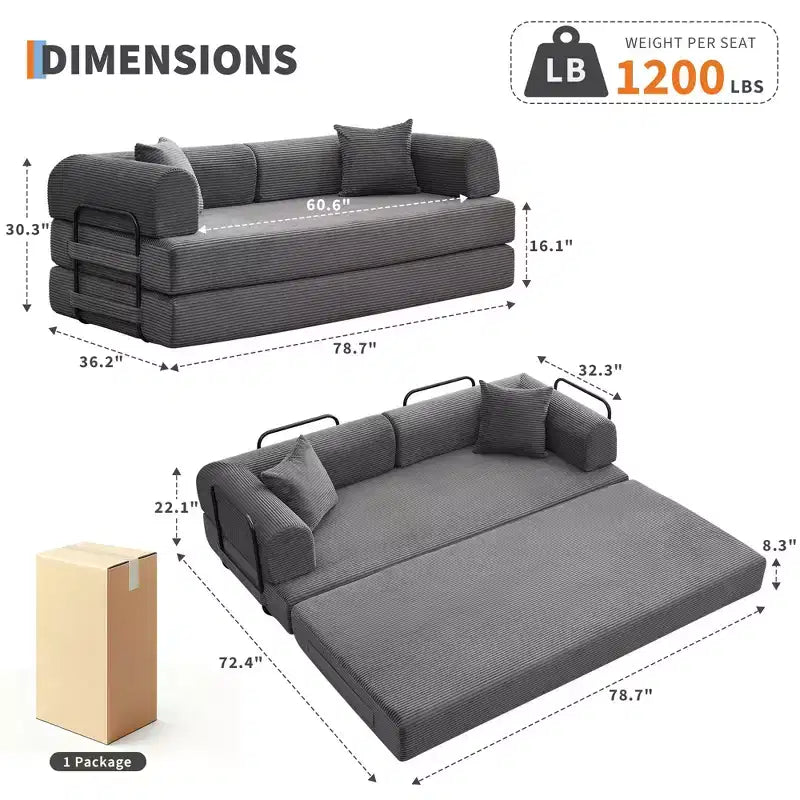 Sofá Cama Convertible de Suelo con Asiento Profundo y Confort de Pana
