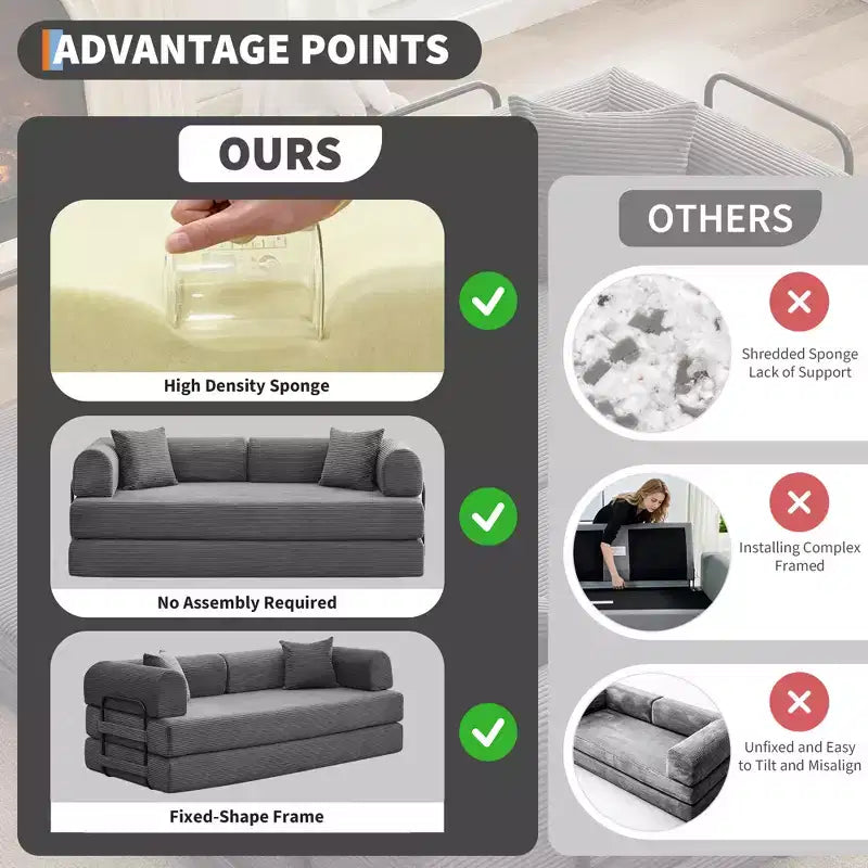 Sofá Cama Convertible de Suelo con Asiento Profundo y Confort de Pana