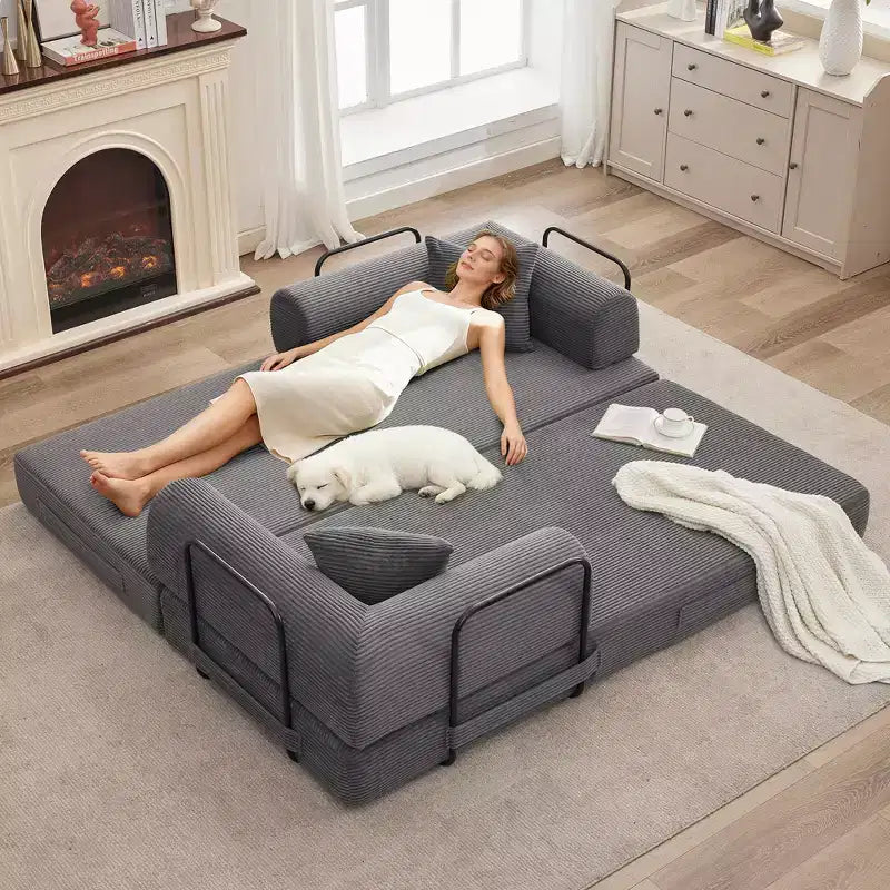 Sofá Cama Convertible de Suelo con Asiento Profundo y Confort de Pana
