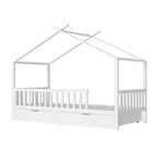 Estructura de cama con casa blanca completa para niños con cajones de almacenamiento, cama tipo tienda Montessori
