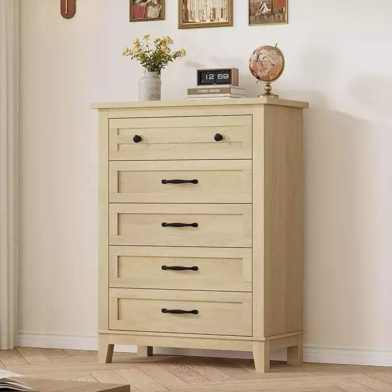 5 Dresser for Bedroom, 41.3 in Tall Vertical Drawer Dresser with Large Storage for Bedroom, Living Room, Natural Oak