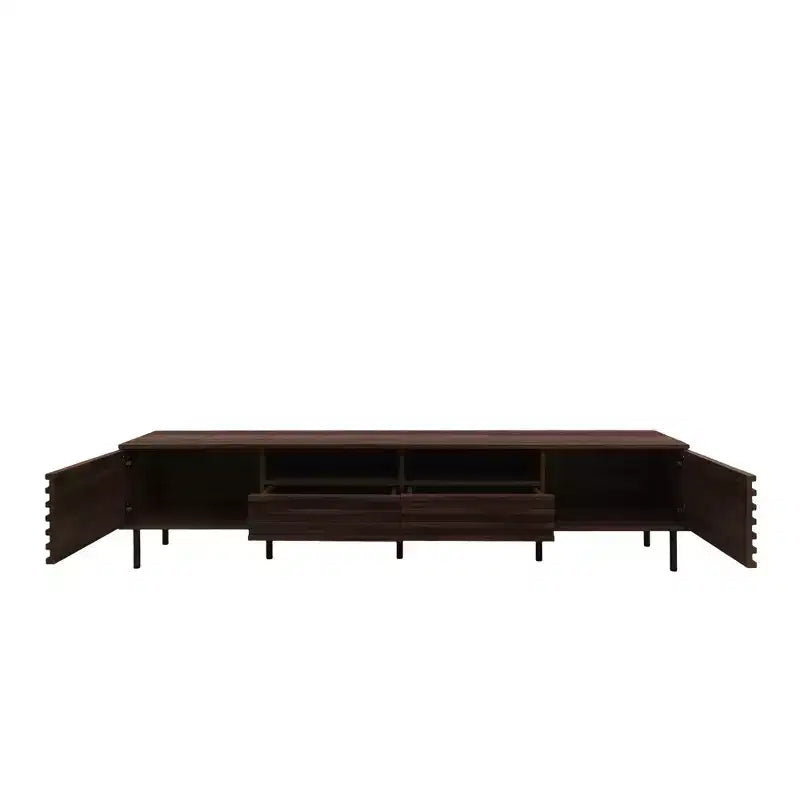 Mueble para TV de 78 pulgadas para televisores de hasta 85 pulgadas, consola multimedia, mueble de TV marrón, centro de entretenimiento multimedia con puerta de cierre suave y listones