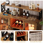 Vinoteca con luz LED, Armario bar con estante para vinos, soporte para copas y tomas de corriente, para sala de estar, comedor
