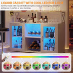 Vinoteca con luz LED, Armario bar con estante para vinos, soporte para copas y tomas de corriente, para sala de estar, comedor