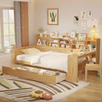 Cama individual con estantes de almacenamiento Cama multifuncional con cajones y escritorio de estudio