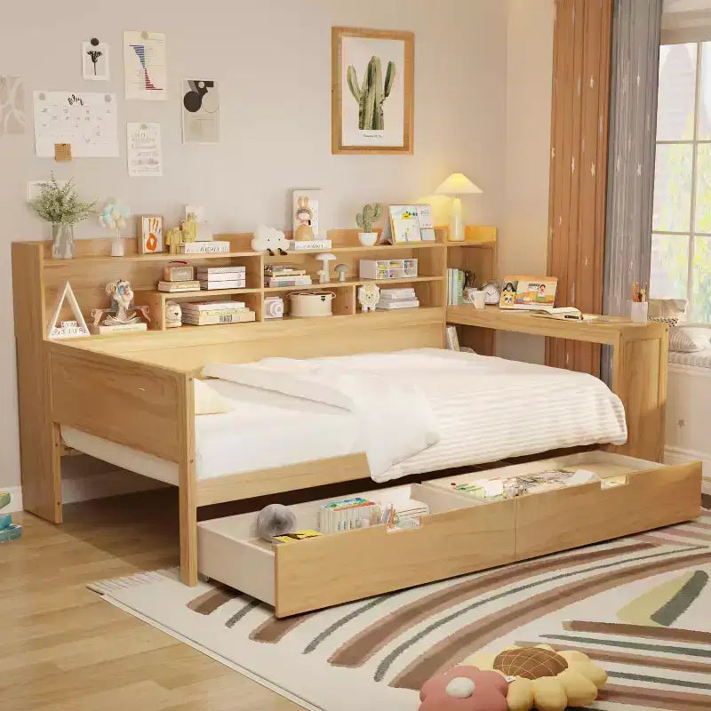 Cama individual con estantes de almacenamiento Cama multifuncional con cajones y escritorio de estudio