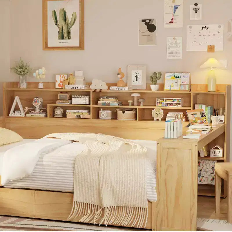 Cama individual con estantes de almacenamiento Cama multifuncional con cajones y escritorio de estudio