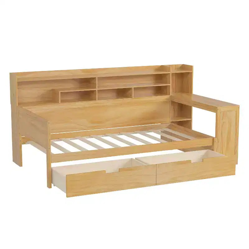 Cama individual con estantes de almacenamiento Cama multifuncional con cajones y escritorio de estudio
