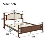 Base de cama Queen con cabecero y piecero tapizados, marco de cama de plataforma de madera con patas de soporte central