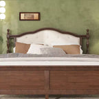 Base de cama Queen con cabecero y piecero tapizados, marco de cama de plataforma de madera con patas de soporte central