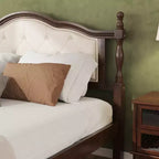 Base de cama Queen con cabecero y piecero tapizados, marco de cama de plataforma de madera con patas de soporte central