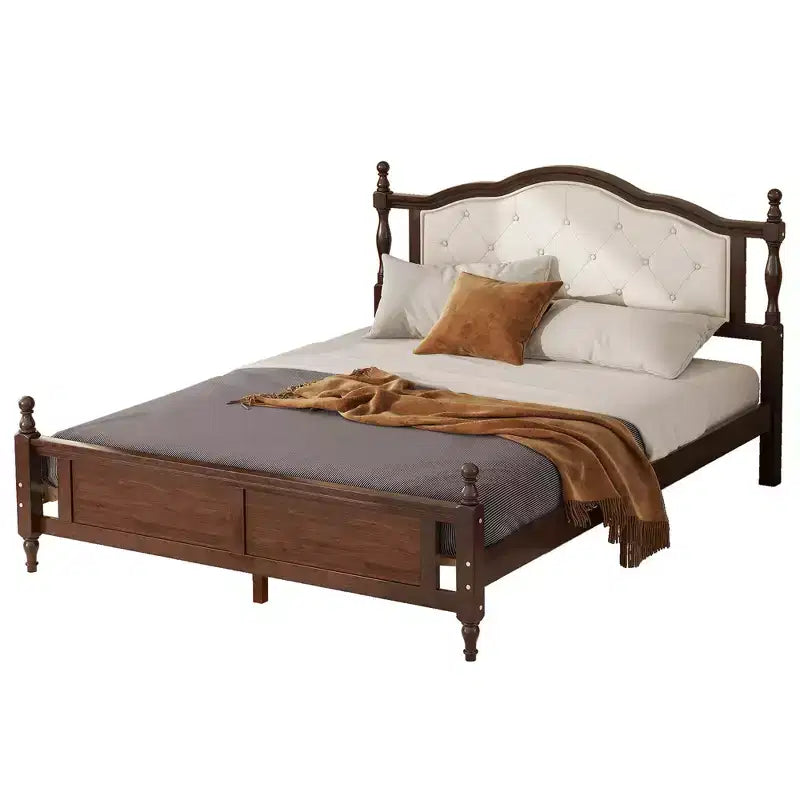 Base de cama Queen con cabecero y piecero tapizados, marco de cama de plataforma de madera con patas de soporte central