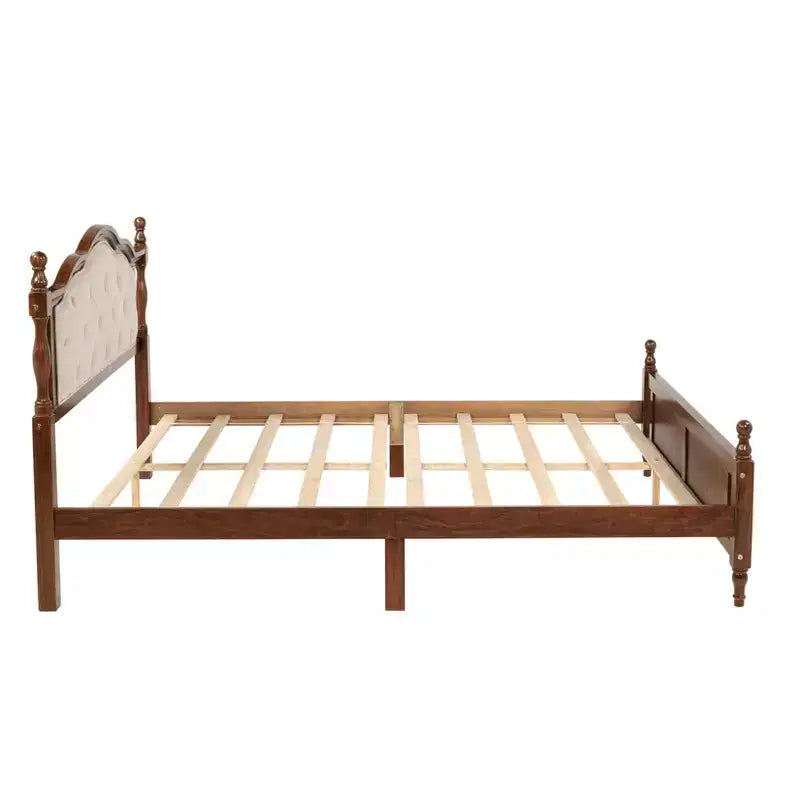 Base de cama Queen con cabecero y piecero tapizados, marco de cama de plataforma de madera con patas de soporte central