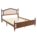 Base de cama Queen con cabecero y piecero tapizados, marco de cama de plataforma de madera con patas de soporte central