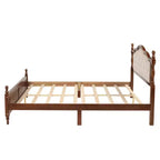 Base de cama Queen con cabecero y piecero tapizados, marco de cama de plataforma de madera con patas de soporte central