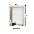 Espejo de pared de madera maciza ondulado de 40 x 28 pulgadas, espejo decorativo rectangular grande y moderno para sala de estar o entrada