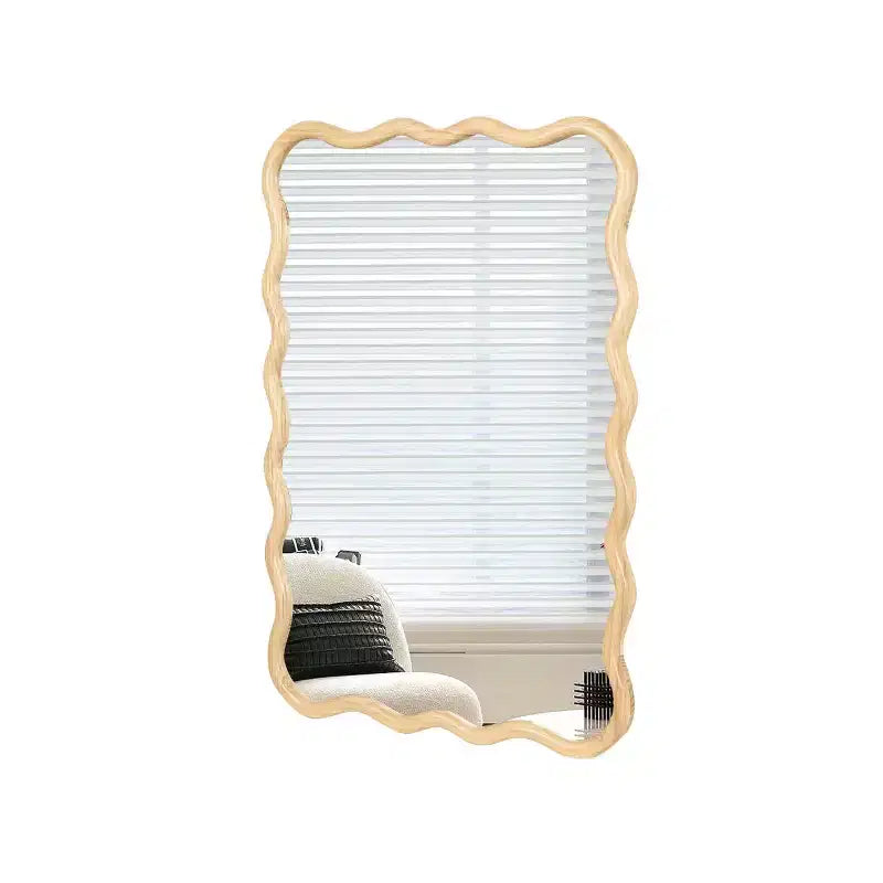 Espejo de pared de madera maciza ondulado de 40 x 28 pulgadas, espejo decorativo rectangular grande y moderno para sala de estar o entrada